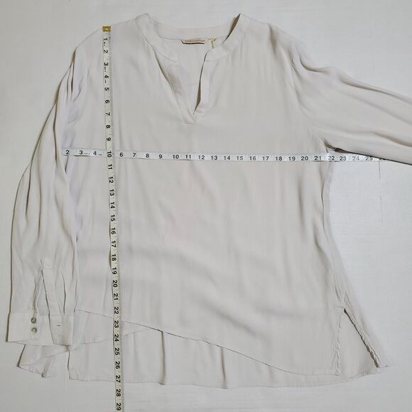 Soft Surroundings Gauze Tunic Top Size L Petite 3/4 Roll Tab Sleeve Womens - Picture 9 of 12